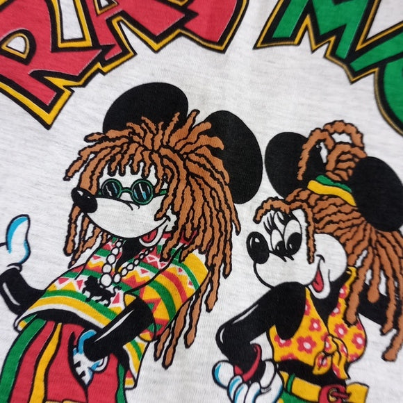 Vintage 90s Super Rare Rasta Mickey Mouse and Minnie T-Shirt Aruba Feelin' Irie