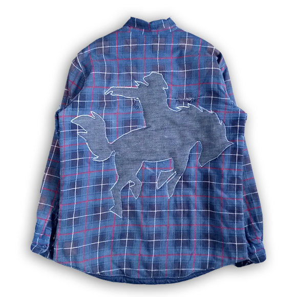 Vintage 90s Cowboy on Horse Silhouette Patchwork Plaid Button-Up Jacket UNISEX