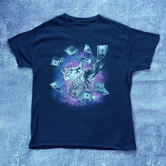 Kitten Throwing $100 Bills Graphic T-Shirt