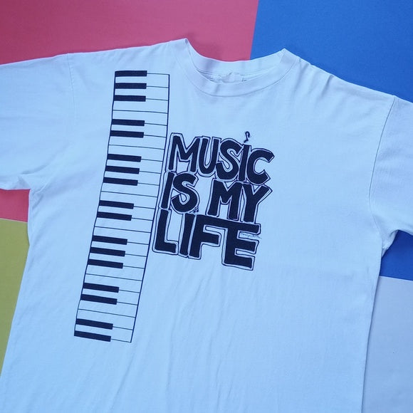 Vintage 90s Music Is My Life PIANO Single Stitch T-Shirt Unisex Marilyn Brooks