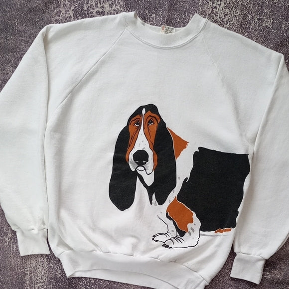 Vintage 1990s Basset Hound Graphic Sweatshirt - White - WRAP UNISEX