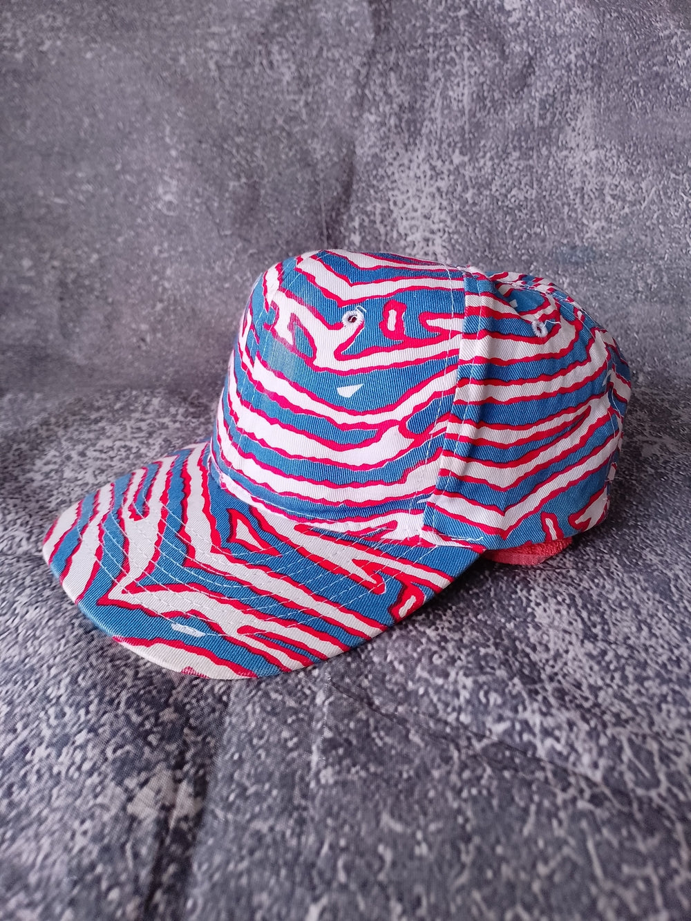 Vintage RED/Blue Zebra Print snap-back Hat