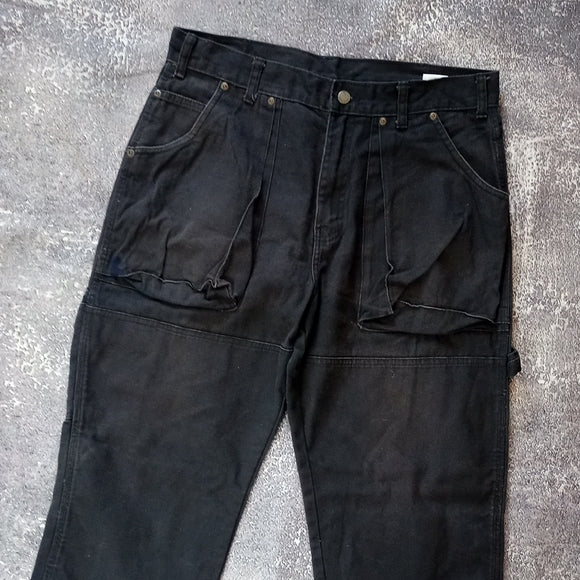 DICKIES DOUBLE KNEE CARGO POCKET WIDE BAGGY DENIM BLACK JEANS