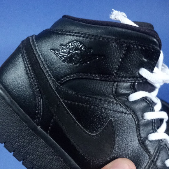 Jordan 1 Mid Deep Black Nubuck Swoosh (GS) 554725-090