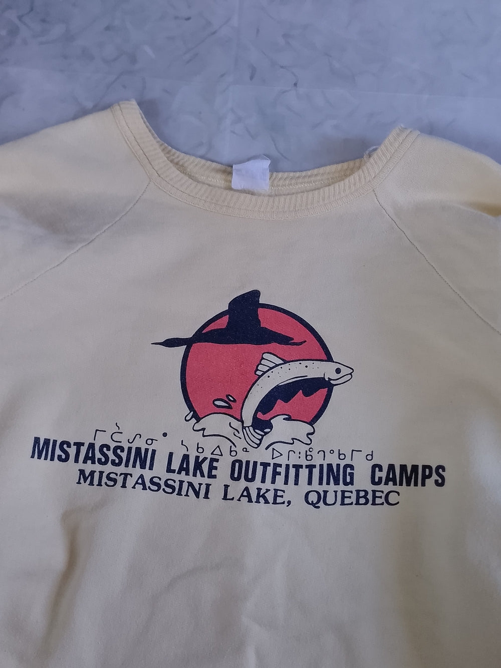 Vintage MISTASSINI LAKE OUTFITTING CAMPS Quebec Duck and Fish Crewneck Sweater