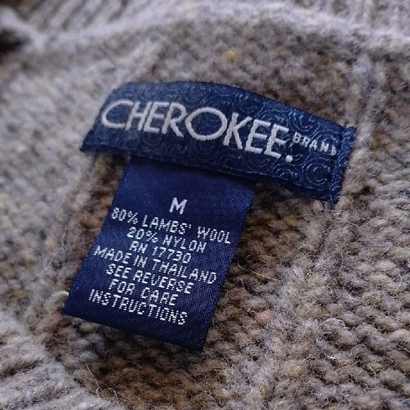 VINTAGE 90s Cherokee Lambs Wool Men's Gray Cable Knit Sweater