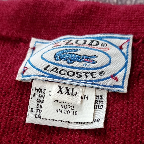 Vintage 1970s IZOD Lacoste Men's Red Cardigan Sweater