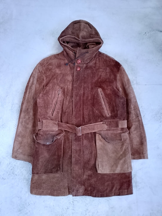 Vintage Brown Suede Hooded Belted Men's Coat BRISSON & BRISSON