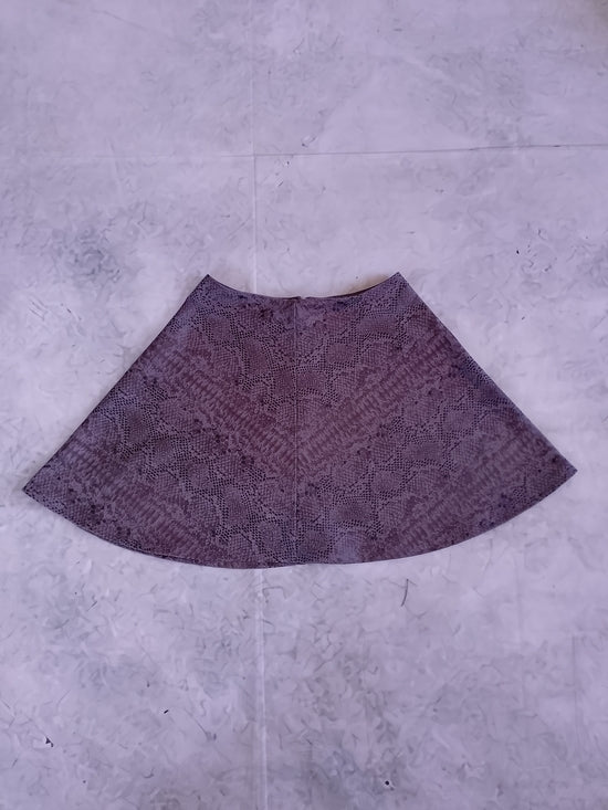 Flared Lace-Pattern Mini Skirt in Mauve Faux Snakeskin