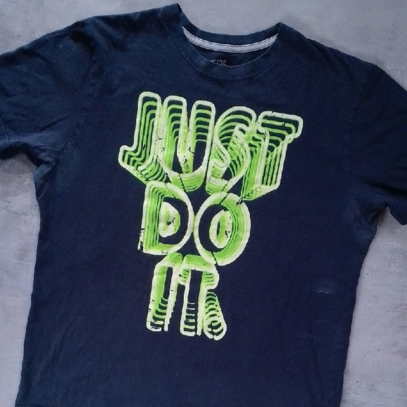 Nike JUST DO IT Dark Blue Tee with Neon Green Graphic