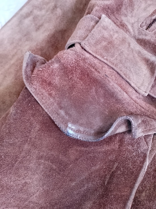 Vintage Brown Suede Hooded Belted Men's Coat BRISSON & BRISSON