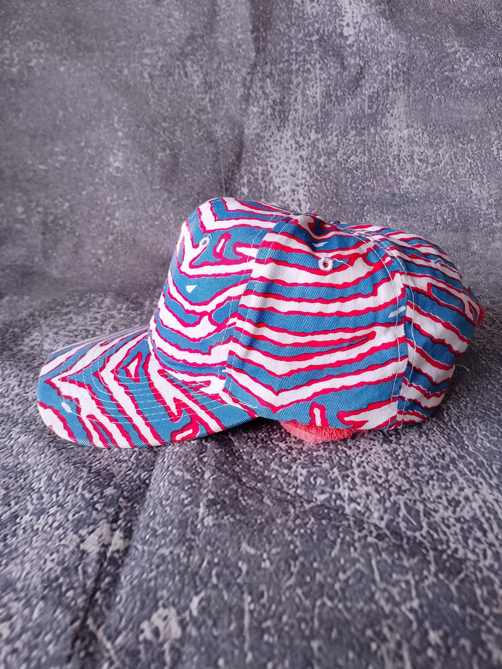 Vintage RED/Blue Zebra Print snap-back Hat