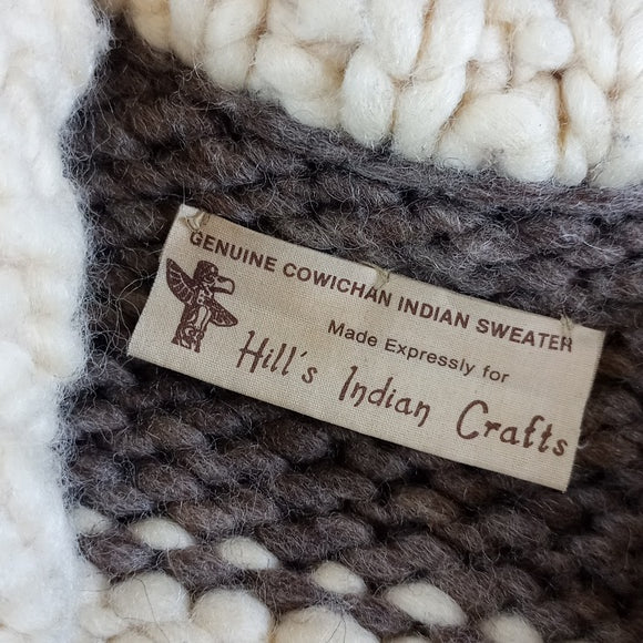 Vintage Genuine Cowichan Indian Sweater Hills Indian Crafts Wool Sweater Jacket