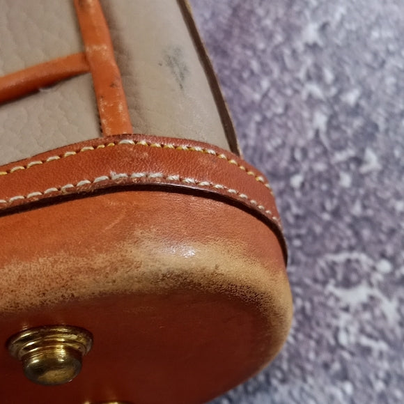 Vintage 1980s Dooney & Bourke Tan and Brown Leather Crossbody Bag