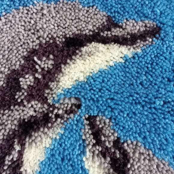 Vintage 90s Dolphin Family Jumping Out The Ocean Latch Hook Rug