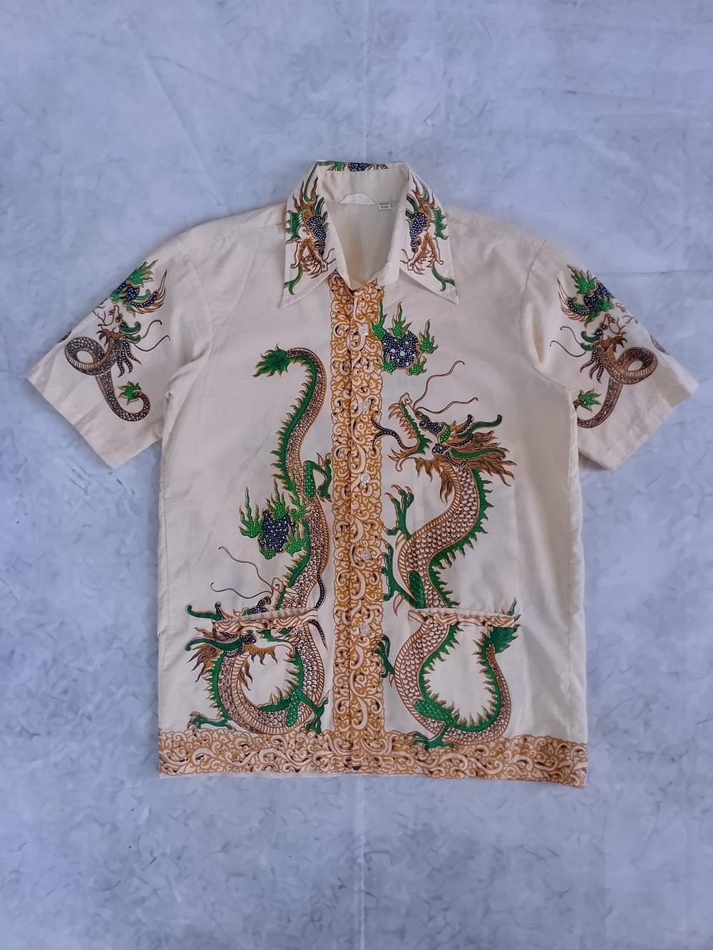Vintage 70's JAVA BATIK Dragon Pattern Cotton Cuban Shirt