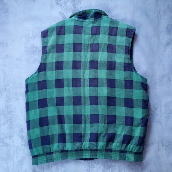 Vintage Green Plaid Distressed Work Vest