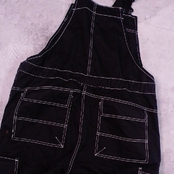 Stylish Modern Black Denim Overalls with White Stitching Workwear