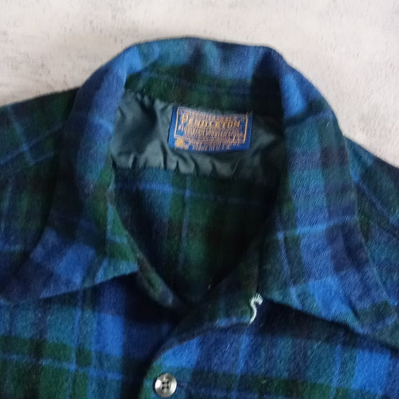 Vintage 70s M PENDLETON BUTTON UP SWEATER TARTON PLAID BLUE