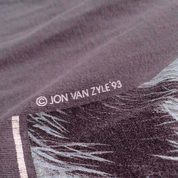 Vintage 1993 Gray Yukon Wolf Graphic T-Shirt Jon Van Zyle SINGLE STITCH UNISEX