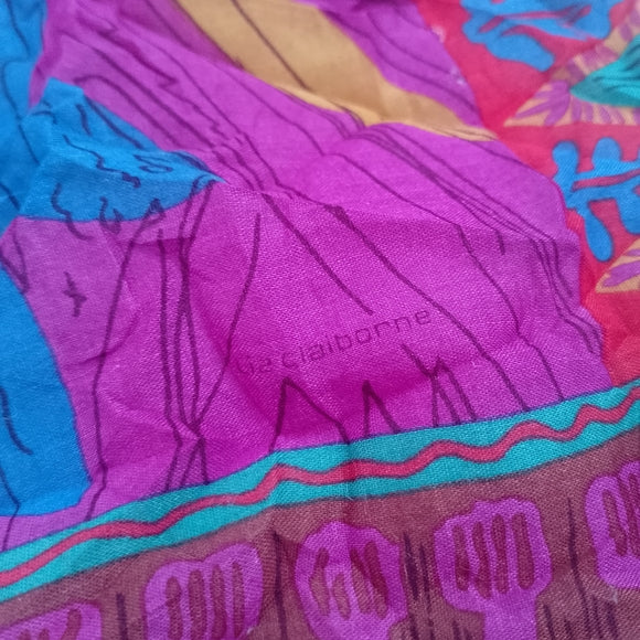 Vintage Liz Claiborne Floral Scarf – Purple Funky Retro Design – 22”