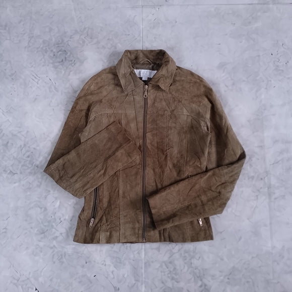 Vintage Green Suede Zip-Front Jacket LEATHER