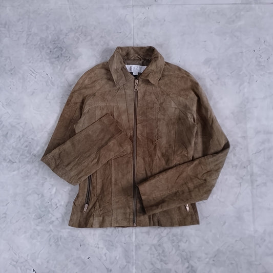 Vintage Green Suede Zip-Front Jacket LEATHER