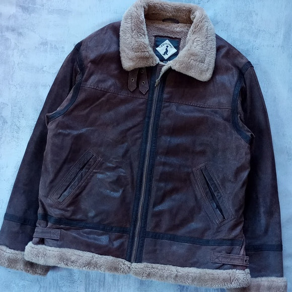 Vintage Pilot Leather Bomber Sherpa Lined Jacket EQUILIBRE