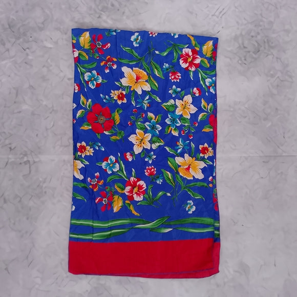 Vintage Floral Blue & Red Silk Scarf 44 x 13