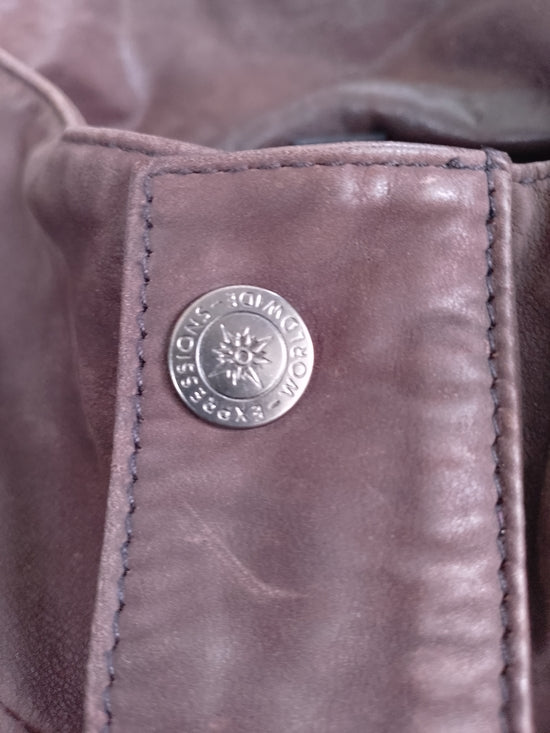 VINTAGE Brown Leather Bomber Jacket EXPRESSIONS WORWIDE