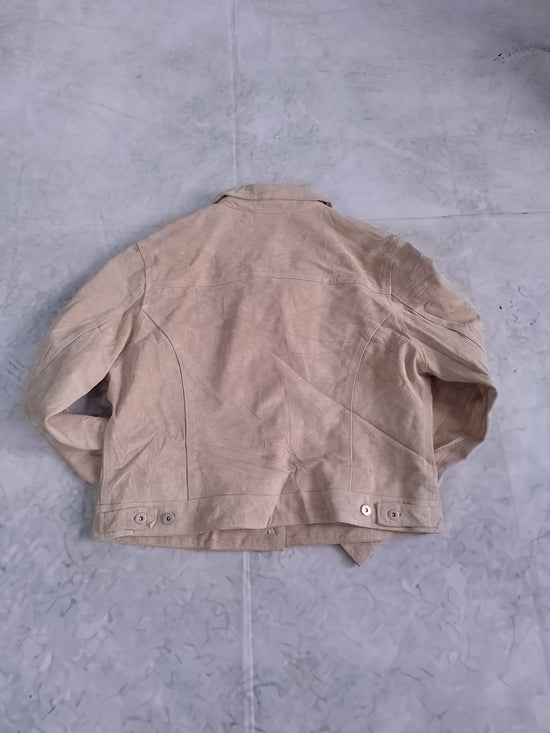 Cropped Beige Suede Jacket - Women's Lightweight Trucker Style