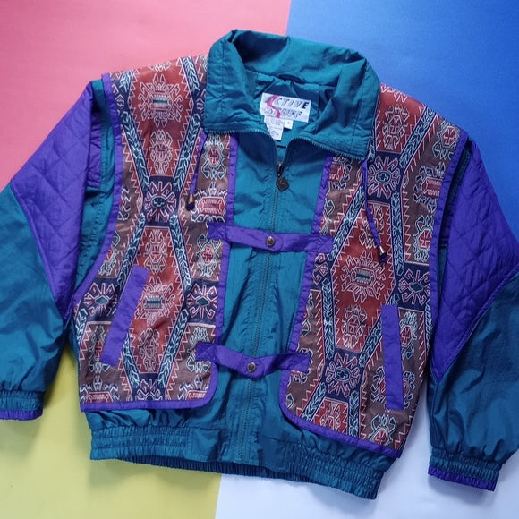 Vintage 90s Funk Colour Block and Pattern Windbreaker Jacket