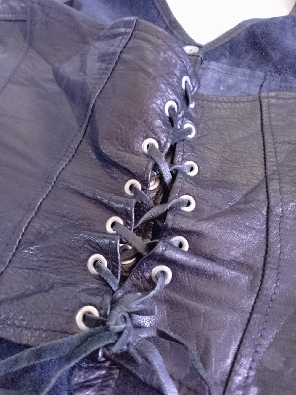 Vintage CUSTOM ELAINA for ON THE FRINGE Black Leather Halter Vest
