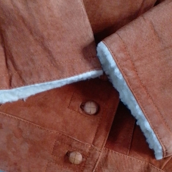 Vintage 80s Leather Sherpa Lined Jacket Shearling Collar