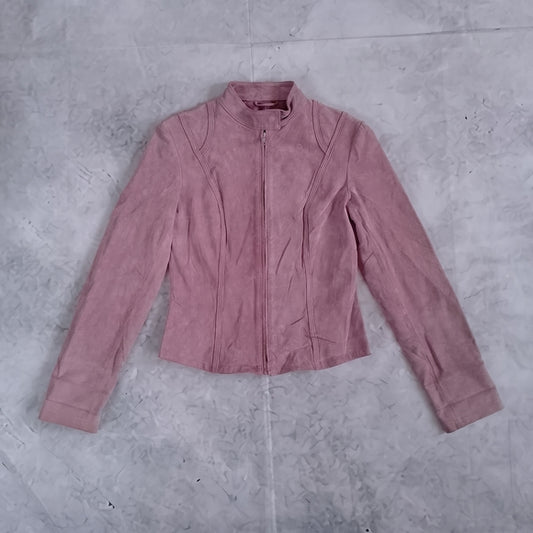Vintage Le Chateau Pink Suede Zip-Front Jacket Motorcycle Jacket
