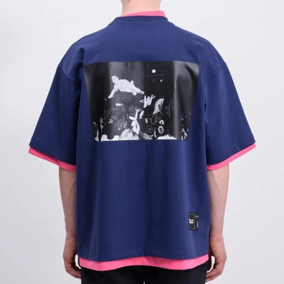 WE11DONE Navy And Pink Reversible Gig T-shirt