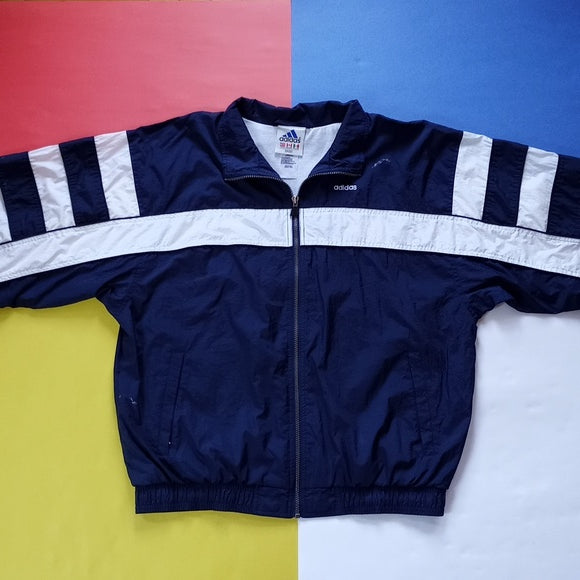 Vintage 90s Adidas Striped Blue Essential Windbreaker Jacket