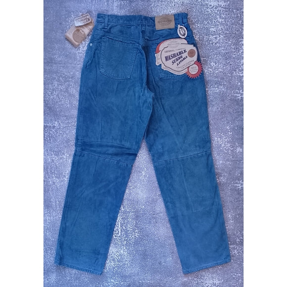 Vintage 90s SKOTTS SUEDE Vibrant BLUE LEATHER Pants WASHABLE