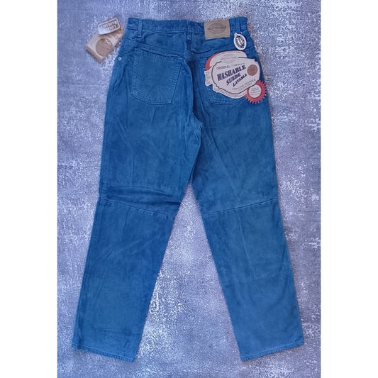 Vintage 90s SKOTTS SUEDE Vibrant BLUE LEATHER Pants WASHABLE