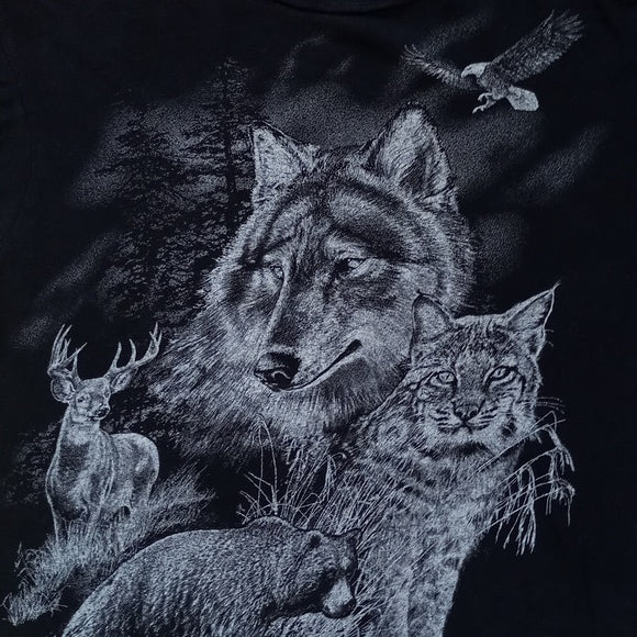 Vintage Wildlife Wolf Bear Deer & Lynx T-Shirt Double-Sided