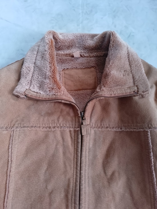 Y2K Cherokee Suede Tan Faux Teddy Shearling Zip Jacket