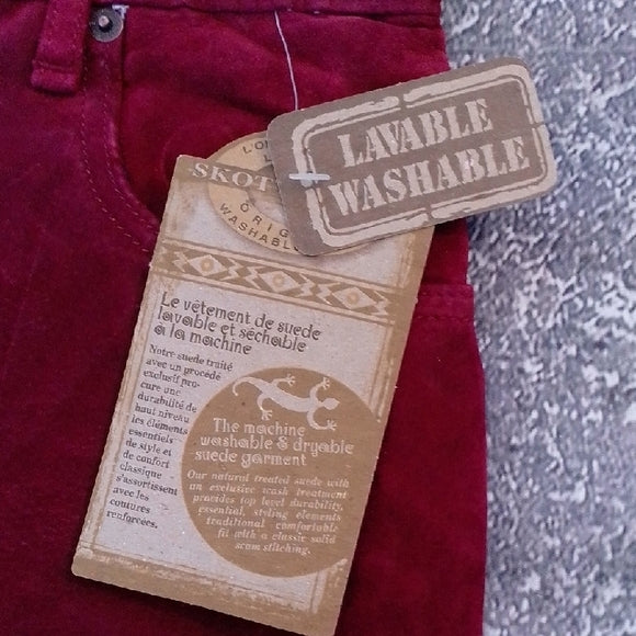 Vintage 90s SKOTTS SUEDE Vibrant Red LEATHER Pants WASHABLE
