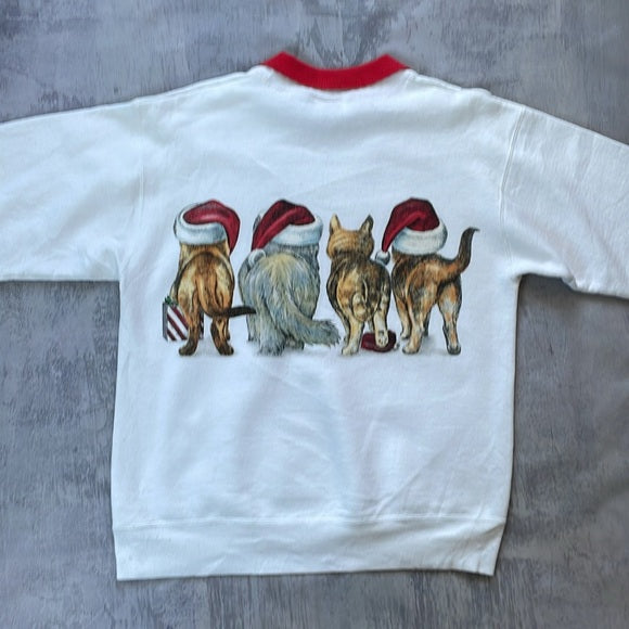 Vintage 90s Kittens/Cats In Santa Hats Double-sided Crewneck Sweater