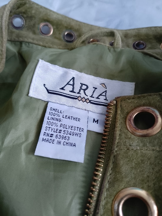 Aria Olive Green Suede Jacket with Gold Grommets