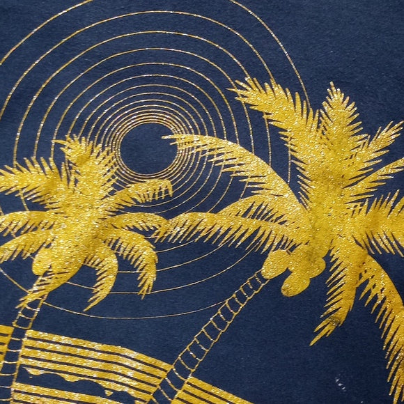 Vintage 90s Diamond Dust tropical Sunset GOLD Graphic Single Stitch T-Shirt