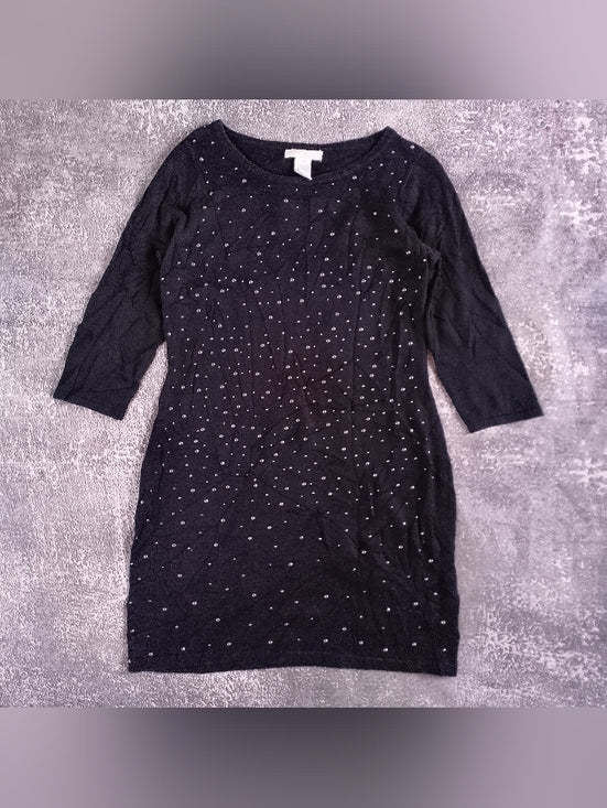 Black Long Sleeve Knit Dress with Silver Studs