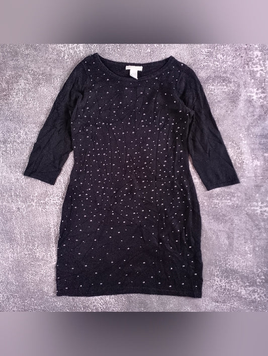 Black Long Sleeve Knit Dress with Silver Studs