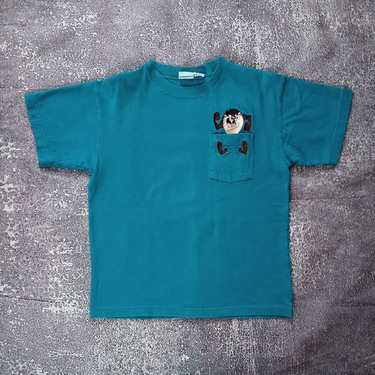 Vintage 1995 Embroidered Pocket Tasmanian Devil Looney Tunes Kid T-Shirt