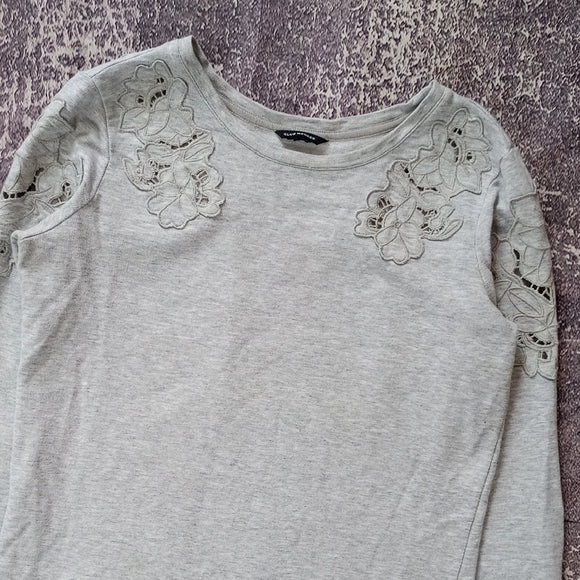 Club Monaco Grey Embroidered Floral Long Sleeve Top