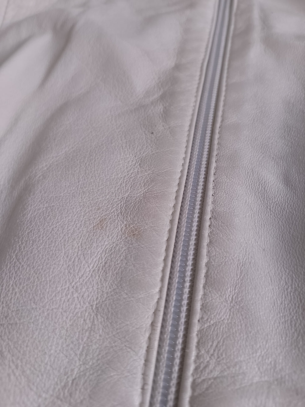 Women's Cream Zip-Front Leather Jacket Vera Pelle